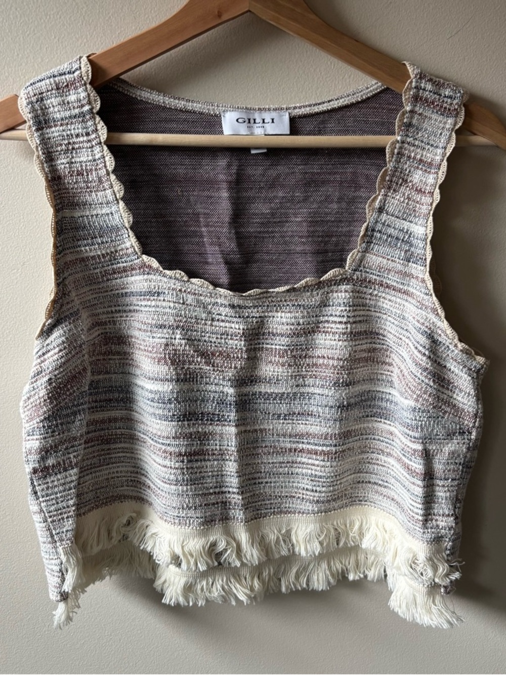 Gilli Cream Multicolor Fringe Tank Top & Skirt Set